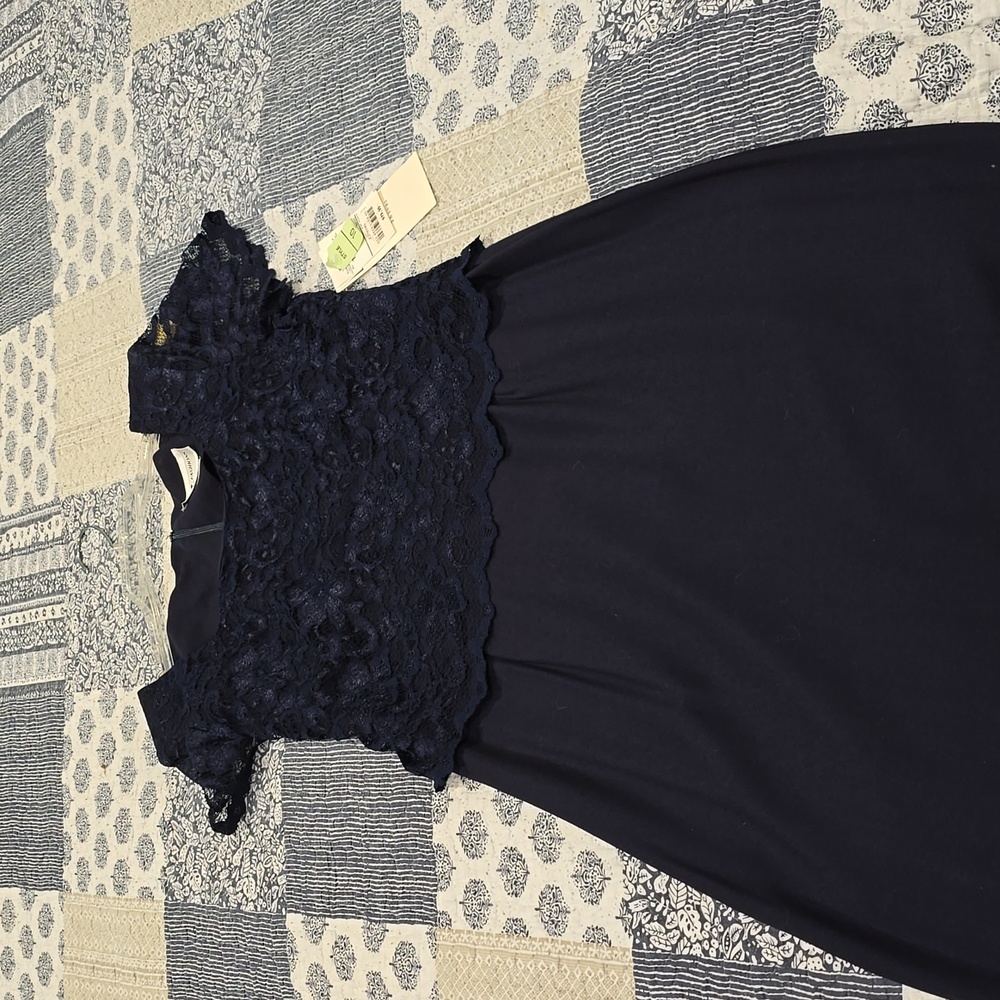 SL Fashions Navy Size 10 Lace Bodice Cap Sleeve Dress